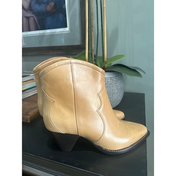 Isabel Marant Darizo Leather Western Booties Natural Tan Womens Size 38 - Picture 9 of 16